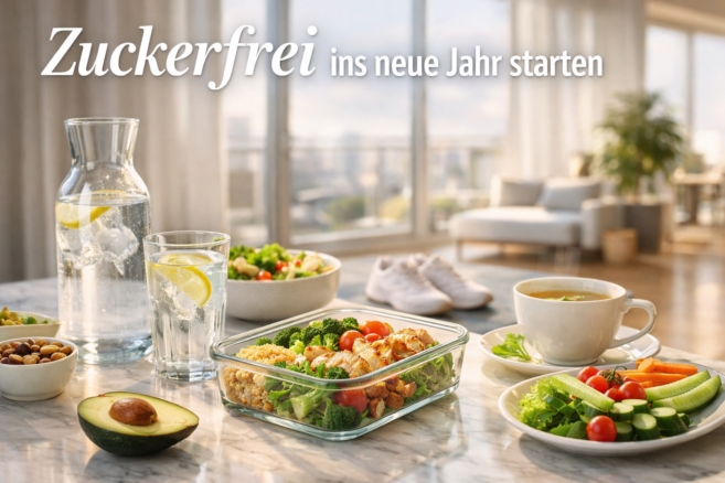 Genial einfache Tipps: Zuckerfrei ins neue Jahr starten - Bildinhalt mit KI erstellt
