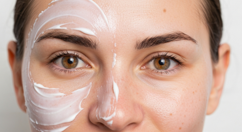 Nivea Creme Test: Halbes Gesicht im 7-Tage-Vergleich - Bildinhalt mit KI erstellt