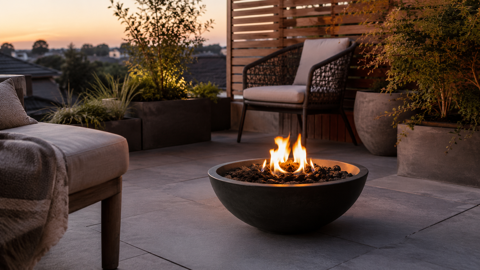 Kleine Feuerstelle fuer die Terrasse