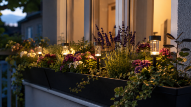 Solarleuchten im Blumenkasten - Bildinhalt mit KI erstellt