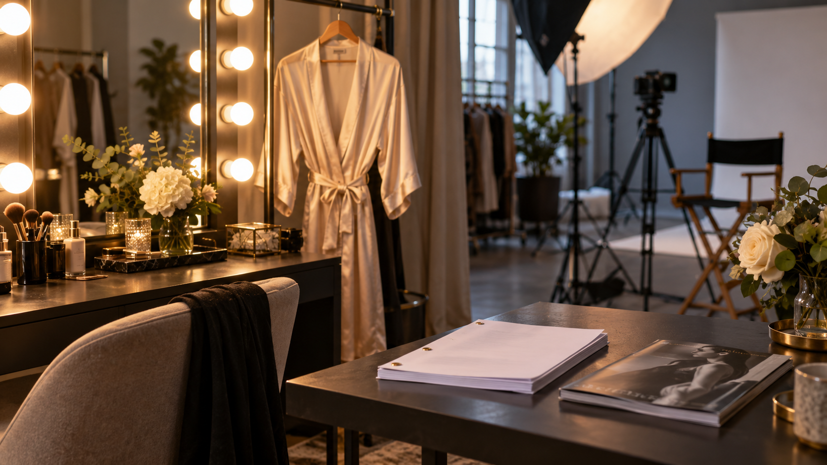 Symbolbild eines leeren Fotostudios mit Garderobe und Kamera; keine Darstellung von Marie Zielcke. - Bildinhalt mit KI erstellt